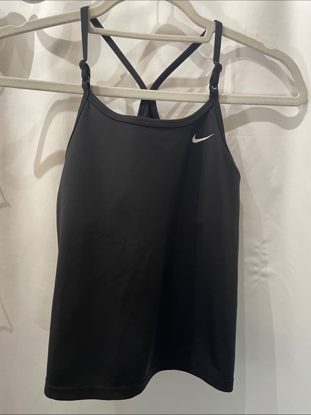 Nike Black Strappy Crossback Tank with White Swoosh